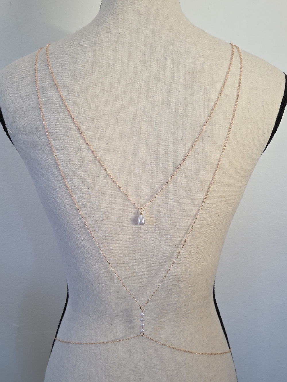 Delicate Gold Layered Body Chain with Pearl and Crystal Accents